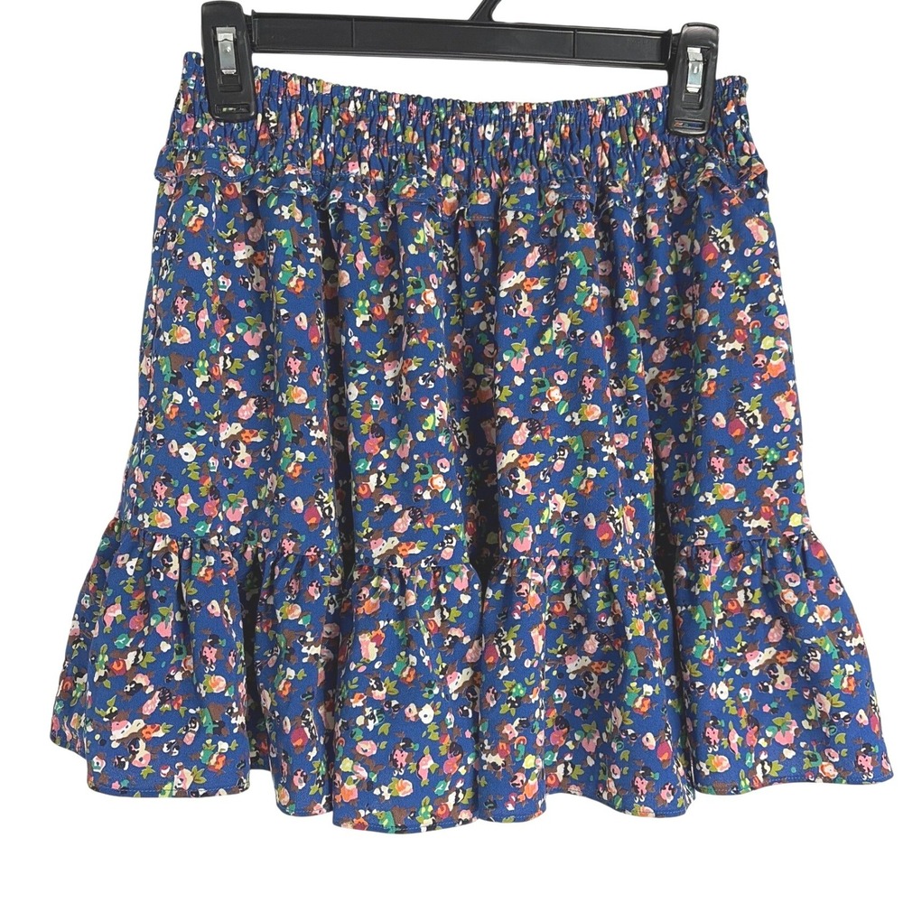 Joy Joy Womens Floral Tiered Festival Smocked Ruffle Skort Elastic Waist Blue XS